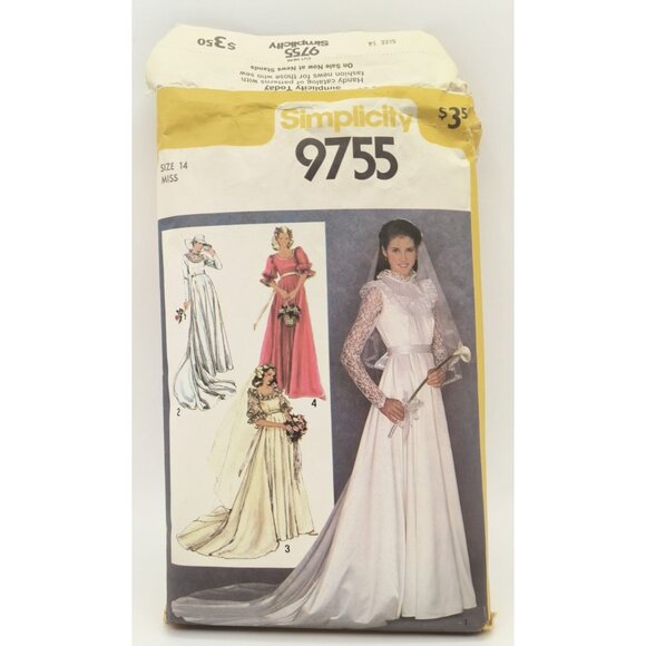 Simplicity 9755 Vintage 1980s Wedding & Bridesmaid Dress Sewing Pattern Size 14 - Picture 1 of 4